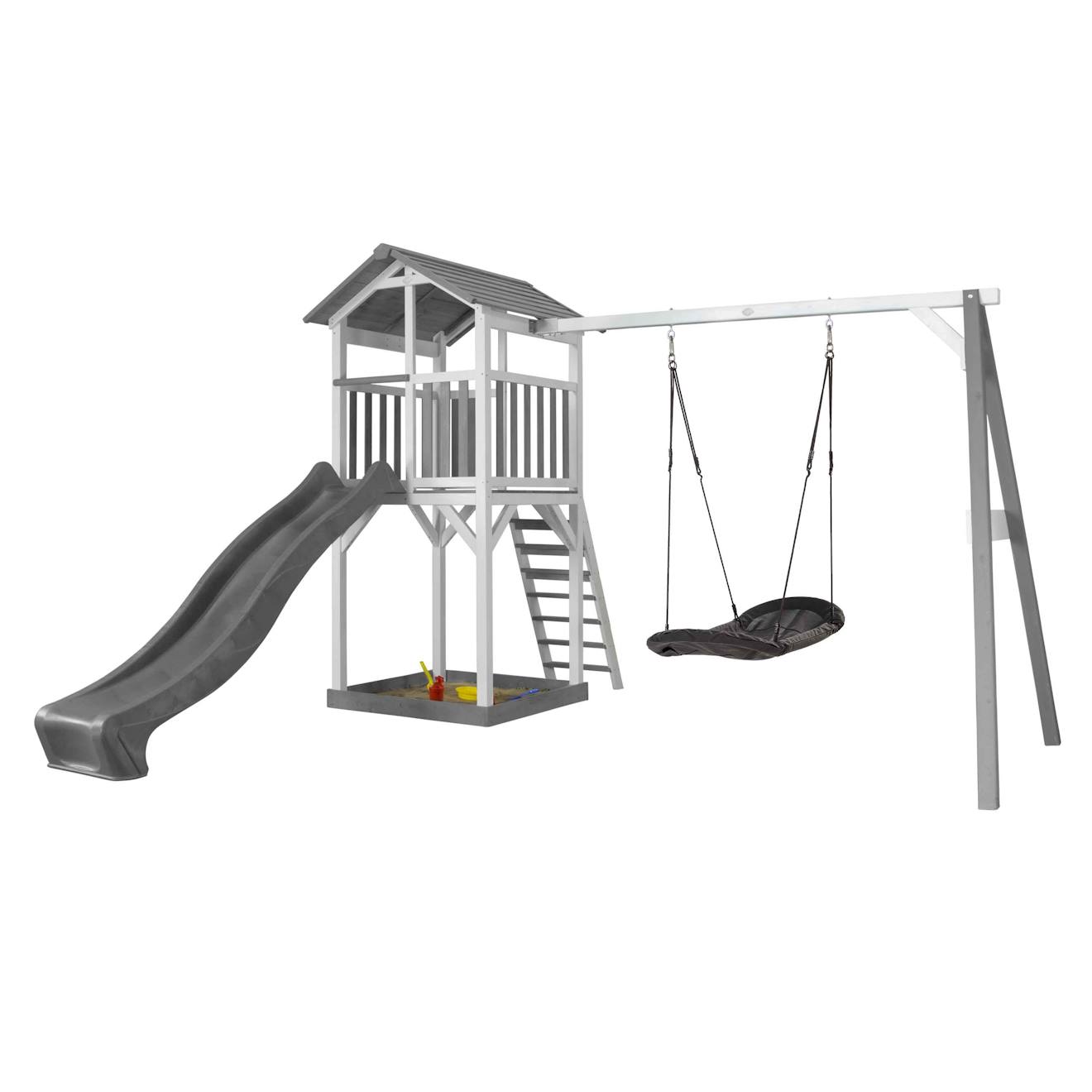 Aire De Jeu Avec 1 Balançoire Nid Ovale Et Toboggan Gris