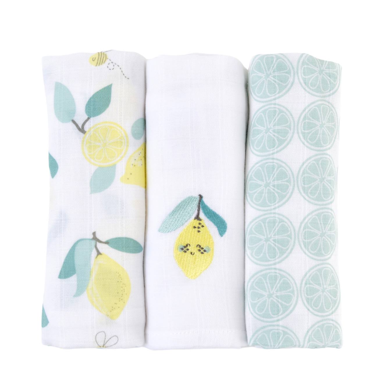 Lot De 3 Langes Gaze De Coton Bio Citrons