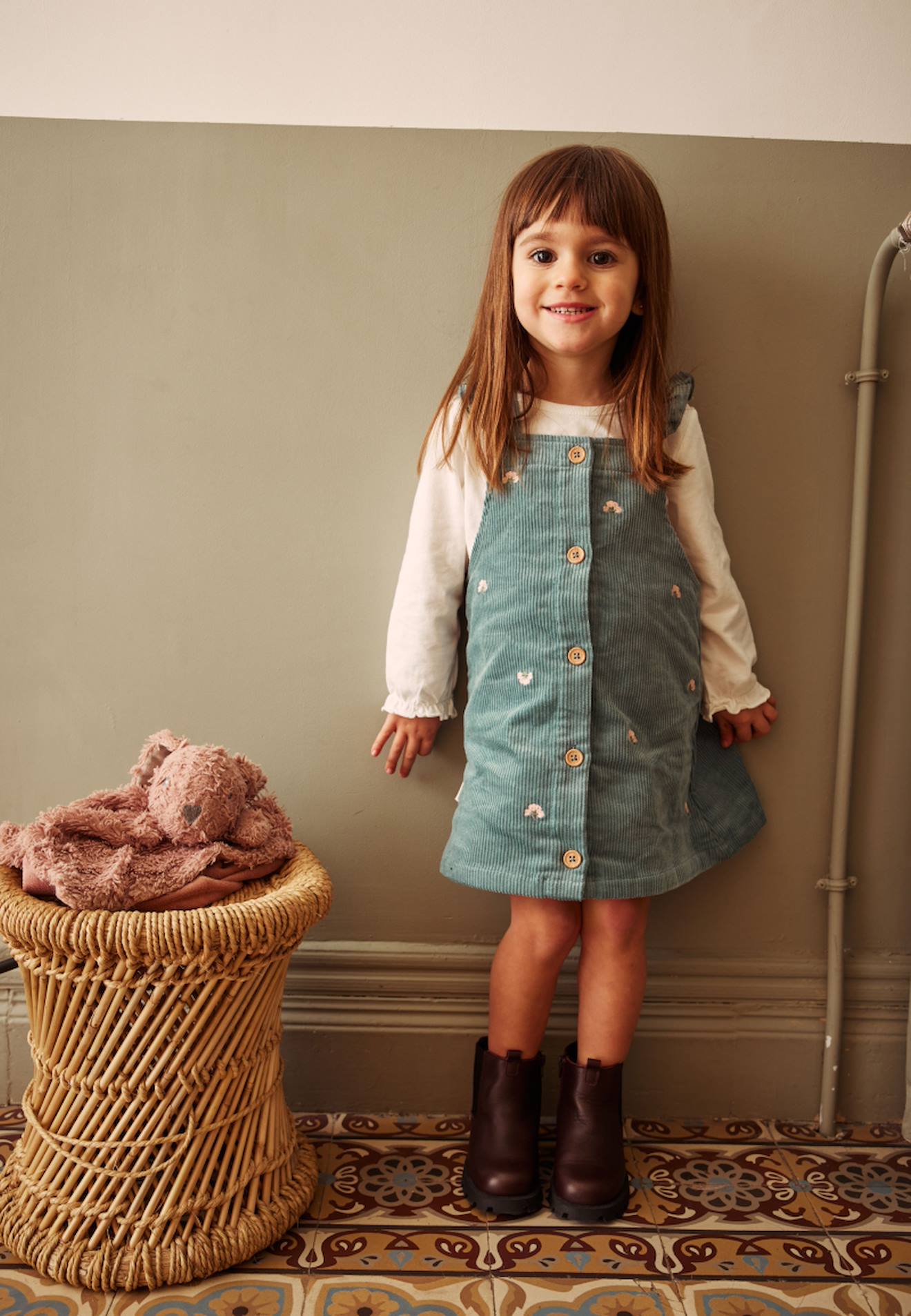 Robe Fille En Velours Côtelé Naya Bleu