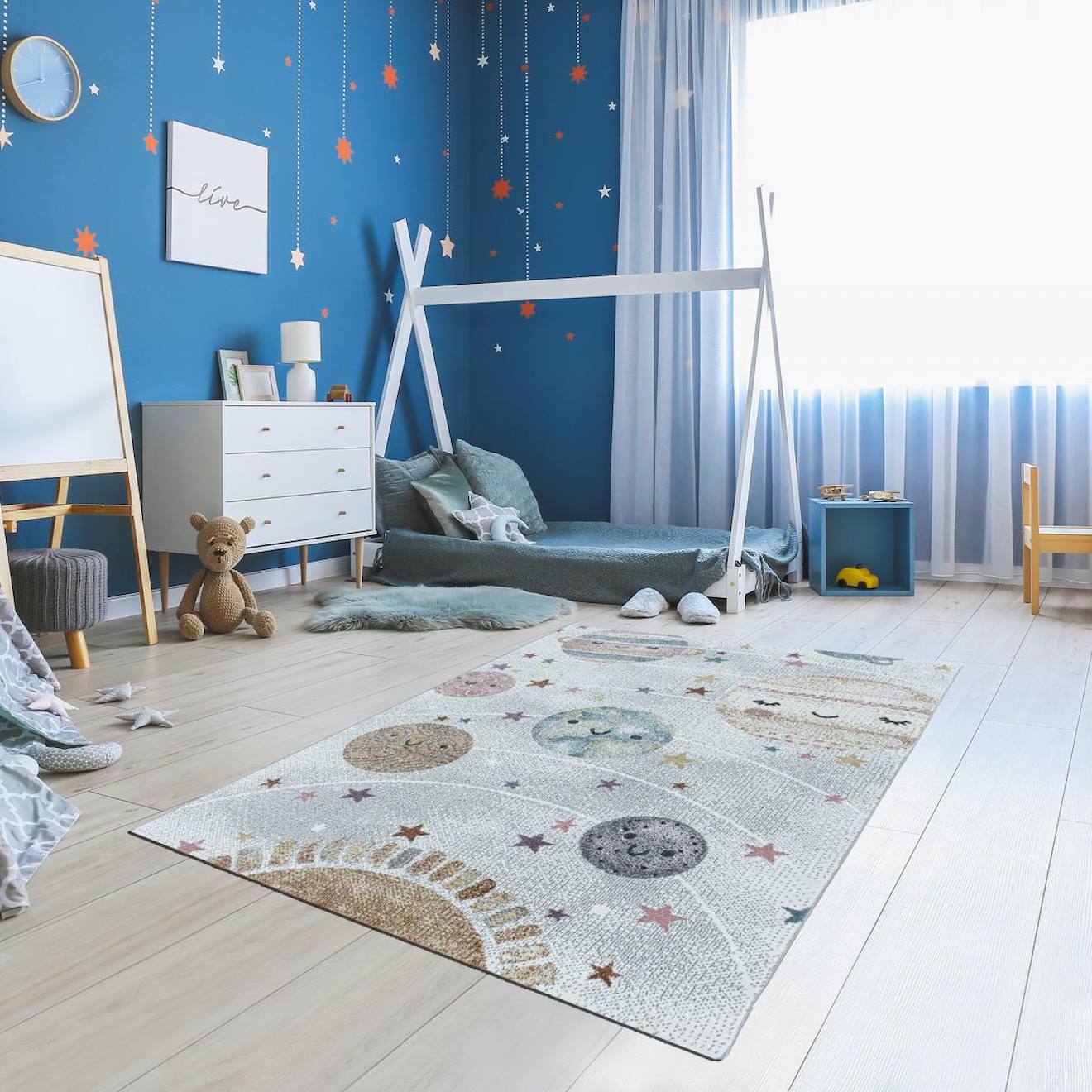 Tapis Enfant Tissé Galaxy Ecru