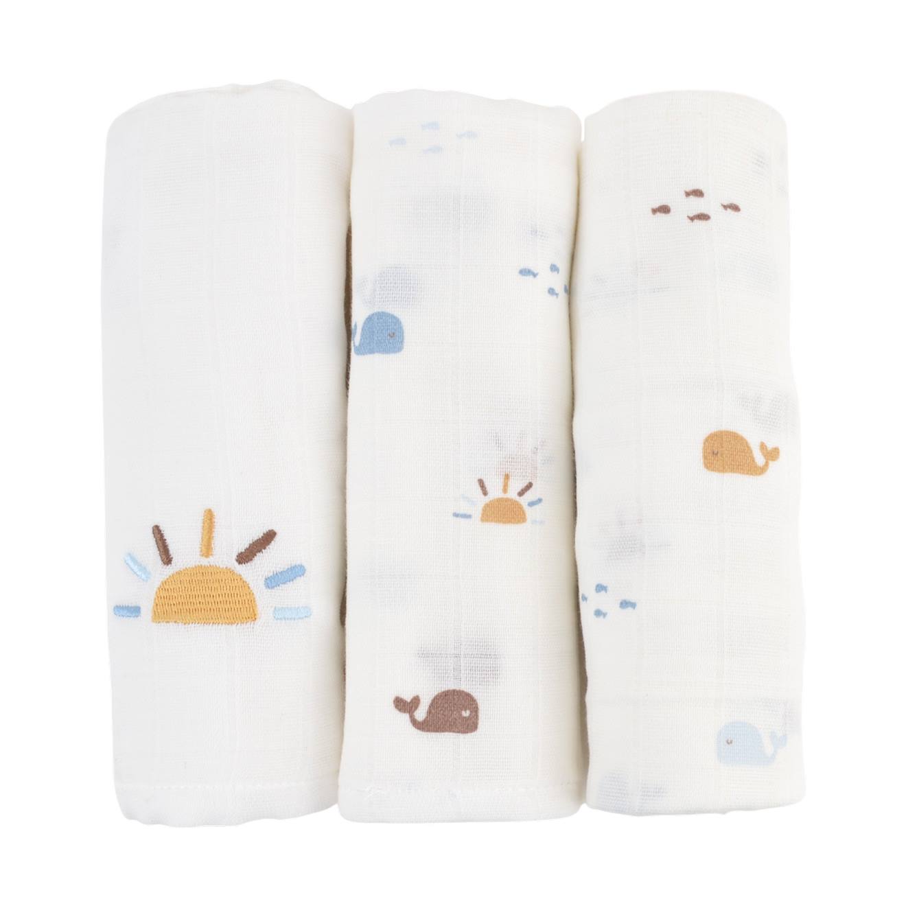 Lot De 3 Langes Gaze De Coton Bio Baleine