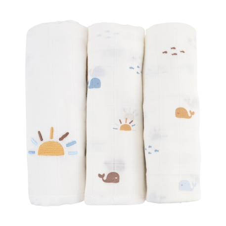Little Crevette - Lot De 3 Langes Gaze De Coton Bio Baleine