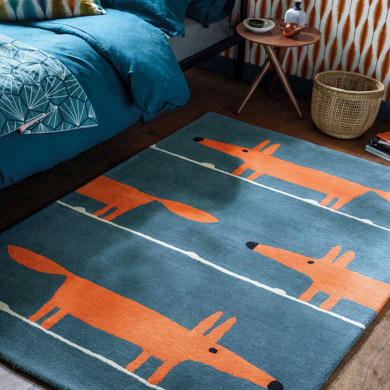 Tapis Enfant Fait À La Main En Laine Mr Fox Bleu