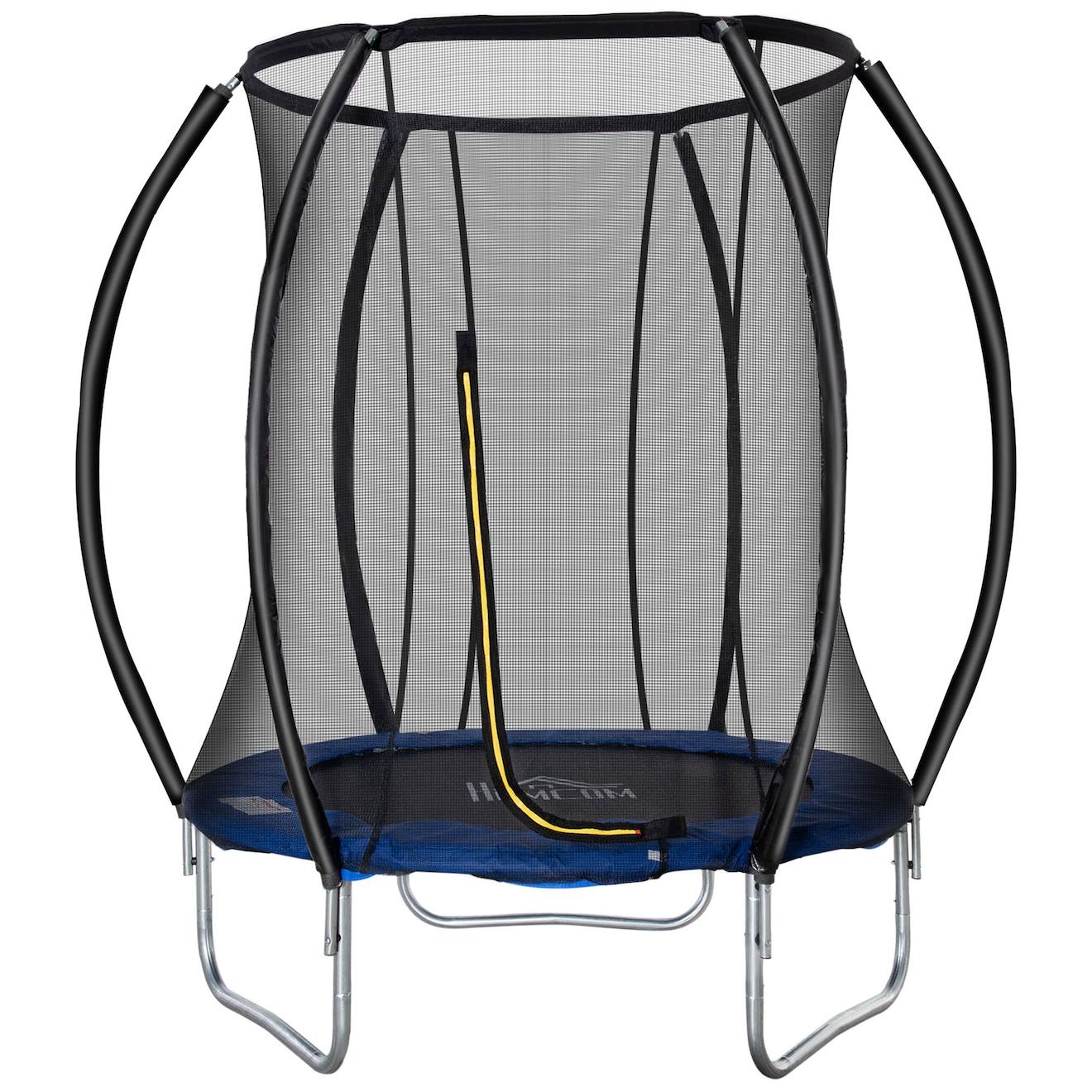 Trampoline Enfant Ø 2,25 × 2,35h M Filet De Sécurité Porte Zipée Couvre-ressorts 6 Poteaux Rembourrés Incurvés Bleu