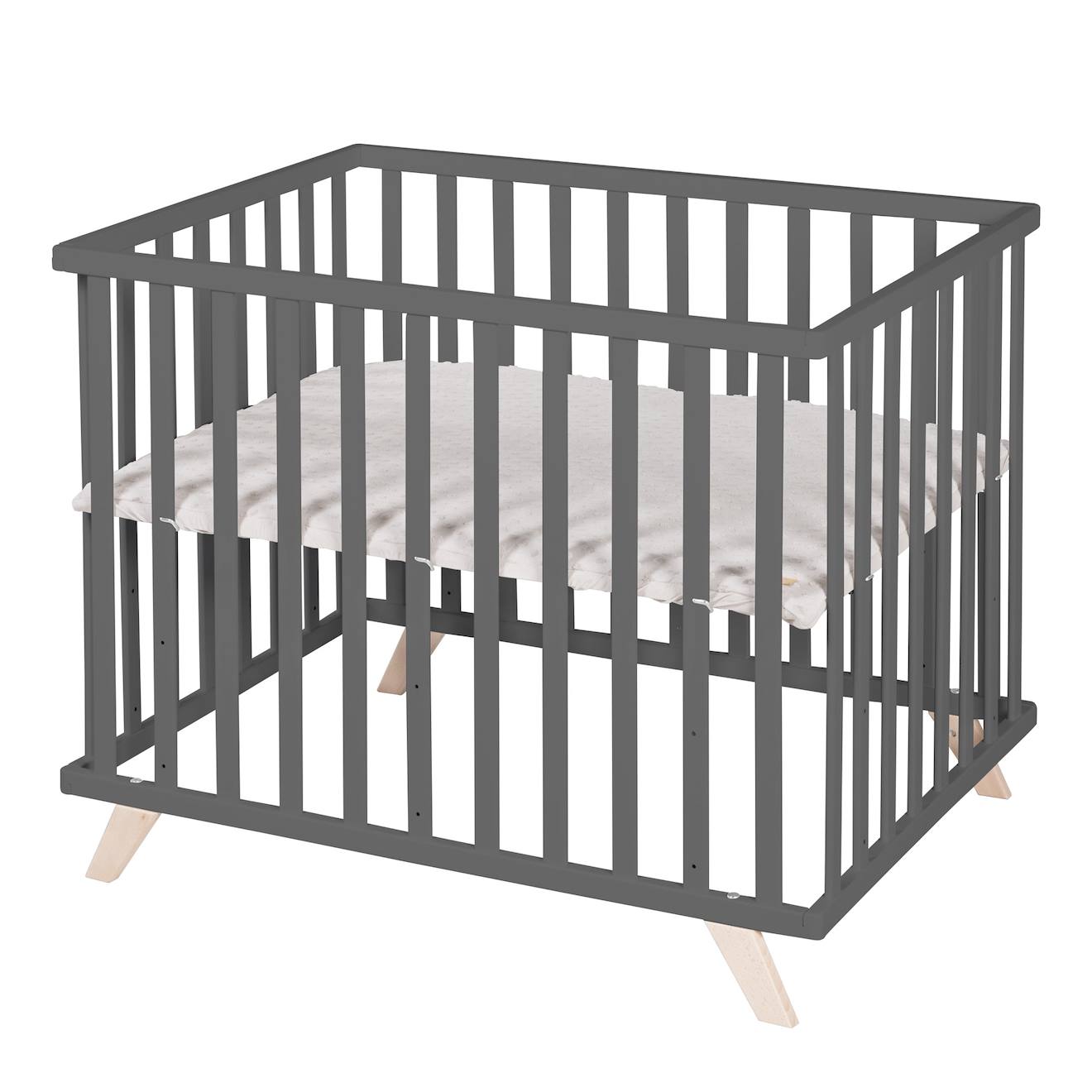 Parc Bébé Scandinave En Bois Massif + Tapis En Coton Bio Lil Planet Anthracite - Gris Argenté