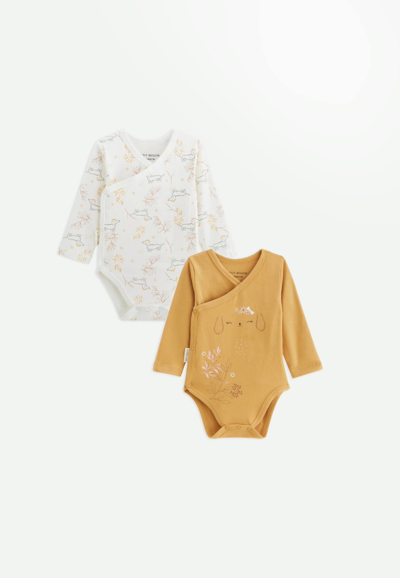 Lot De 2 Bodies Bébé Manches Longues Ouverture Croisée Emilie Ecru