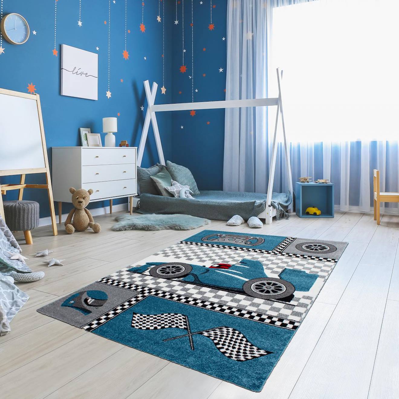 Tapis Enfant Tissé Kid Race Bleu
