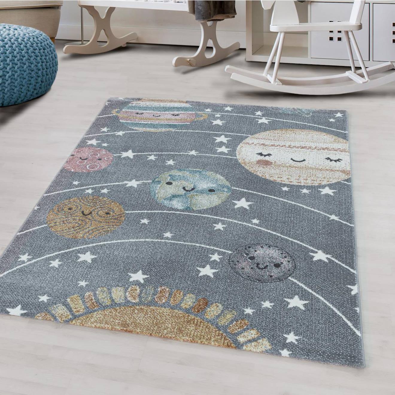 Tapis Enfant Tissé Galaxy Gris