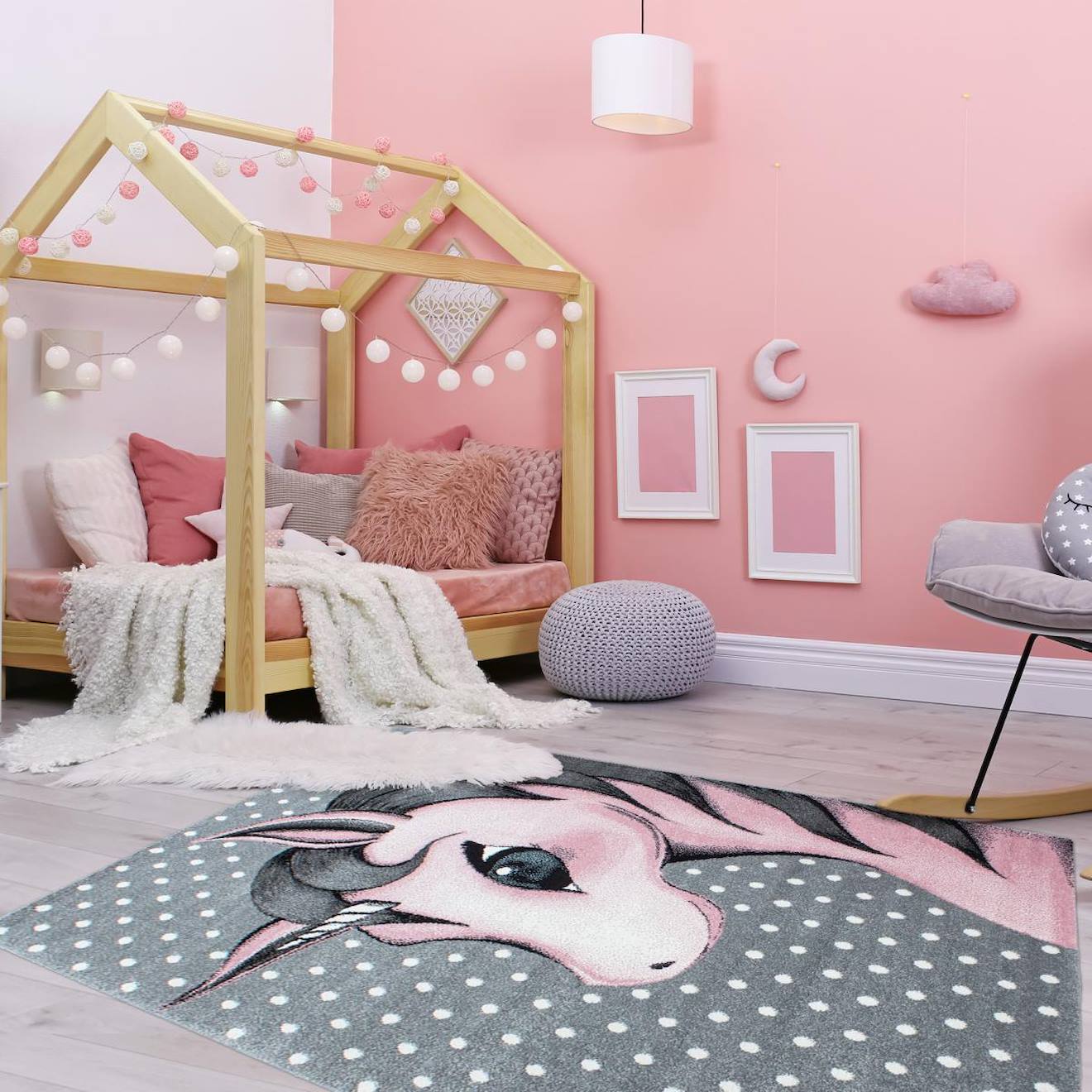 Tapis Enfant Tissé Motif Animaux Kid Dream Rose