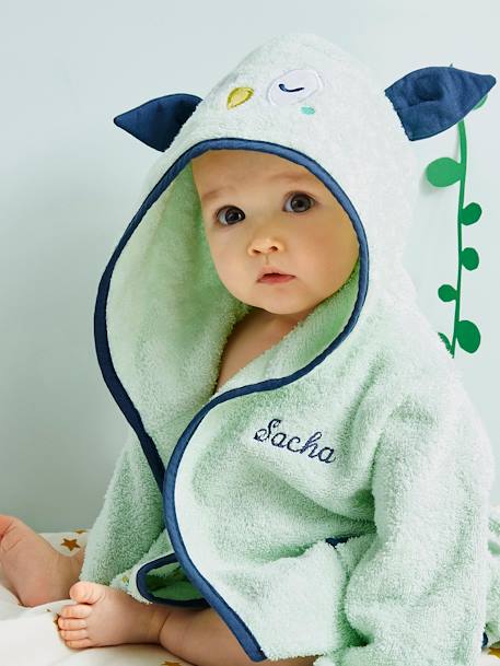 Peignoir de bain bébé personnalisable, Hibou  Oeko-Tex® vert pâle 4 - vertbaudet enfant 