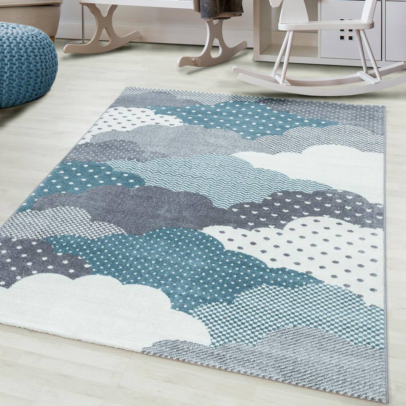 Tapis Enfant Tissé Cloudy Bleu