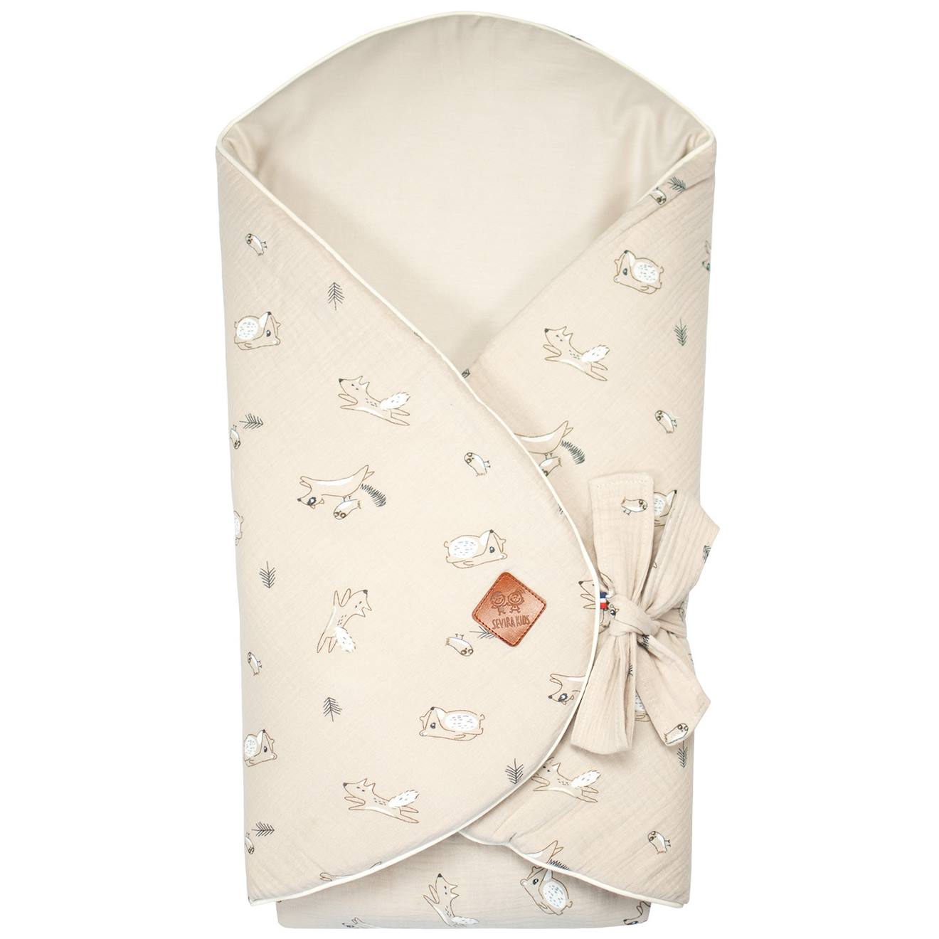 Couverture D'emmaillotage Évolutive En Gaze De Coton Eden Beige Imprimé Animaux