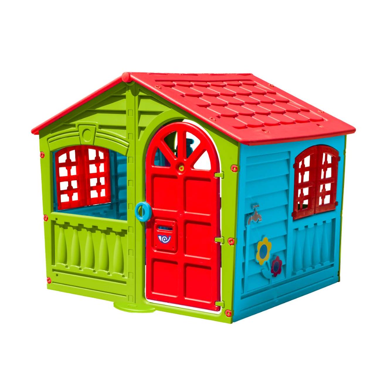 Maisonnette Cabane House Of Fun Plastique Bleu - Rouge - Vert