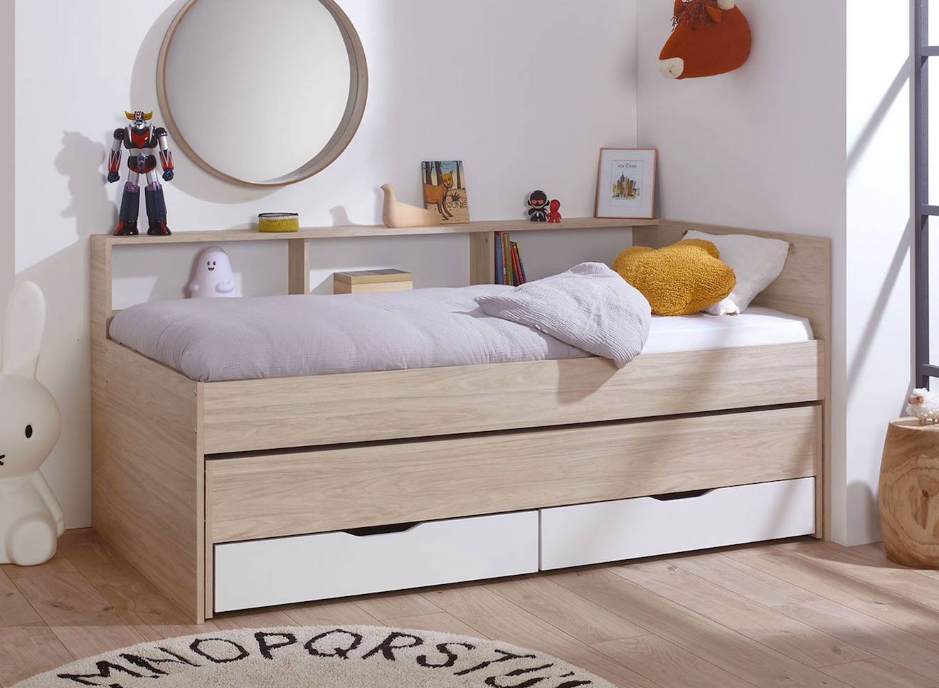 Lit Gigogne Avec Rangements Wallis Bois & Blanc