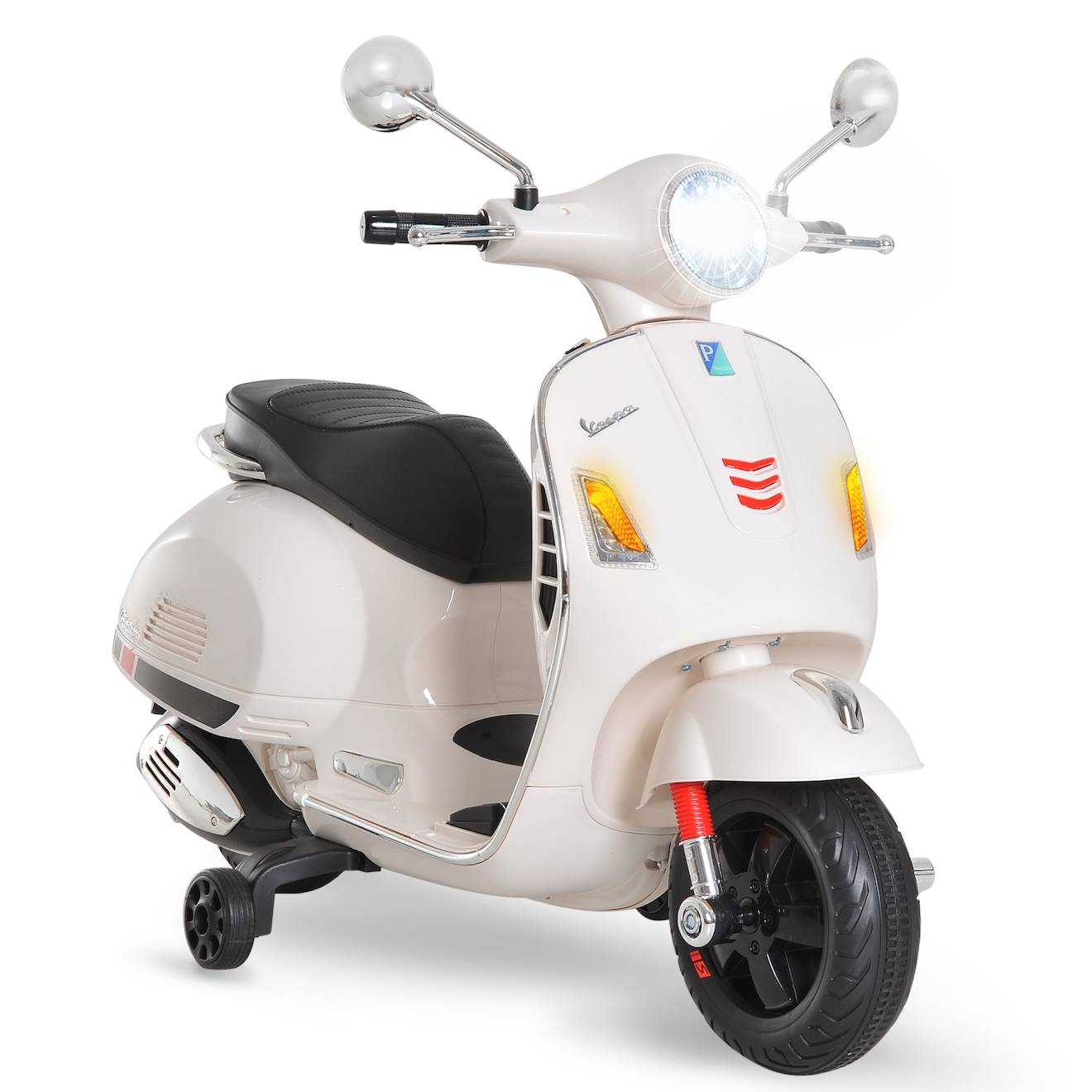 Scooter Moto Électrique Enfant Vespa 6v Musique Mp3 Port Usb Klaxon Phare Feu Ar Blanc