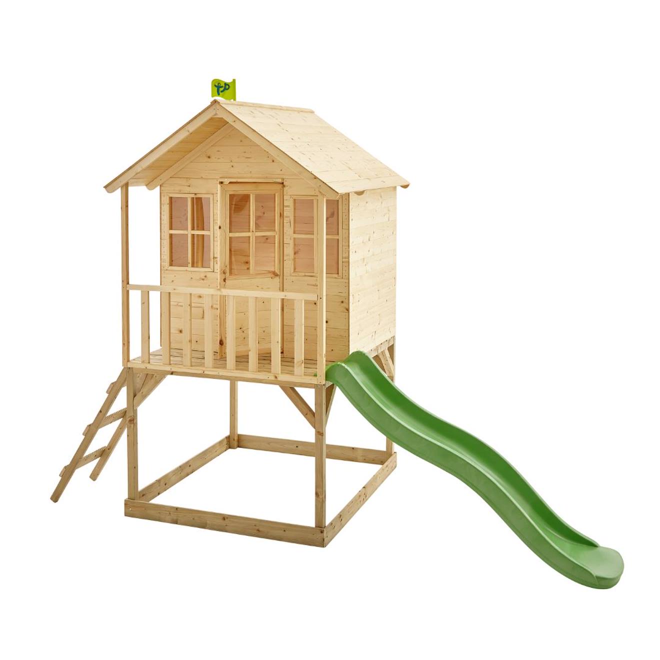 Maisonnette Cabane Sur Pilotis Avec Toboggan Colline Bois Fsc® Marron - Vert
