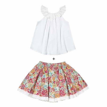 Fille-Set cadeau   blouse blanche & jupe liberty rouge
