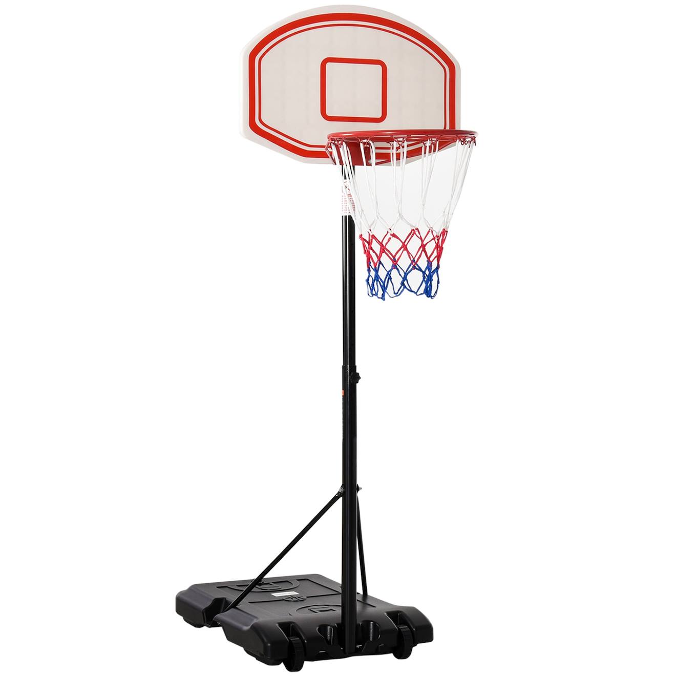 Panier De Basket-ball Sur Pied Avec Poteau Panneau, Base De Lestage Sur Roulettes Hauteur Réglable 2,1 - 2,5 M Noir