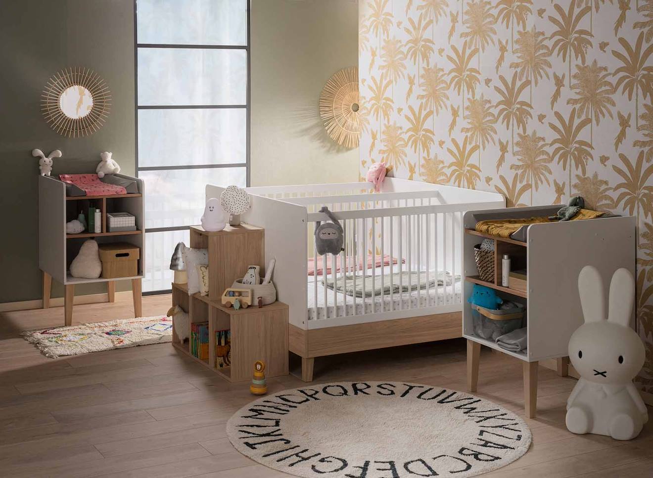 Lit Bébé Jumeaux Évolutif Mooréa Blanc & Bois (Chambrekids) - Image 2