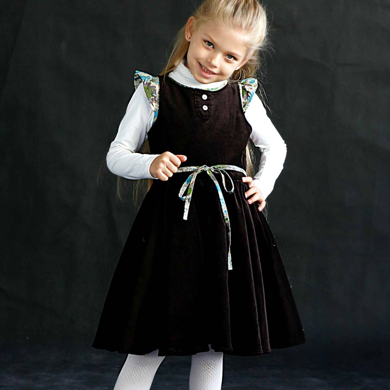 Robe Qui Tourne Hiver Velours Hepburn Marron Beige Fleuri