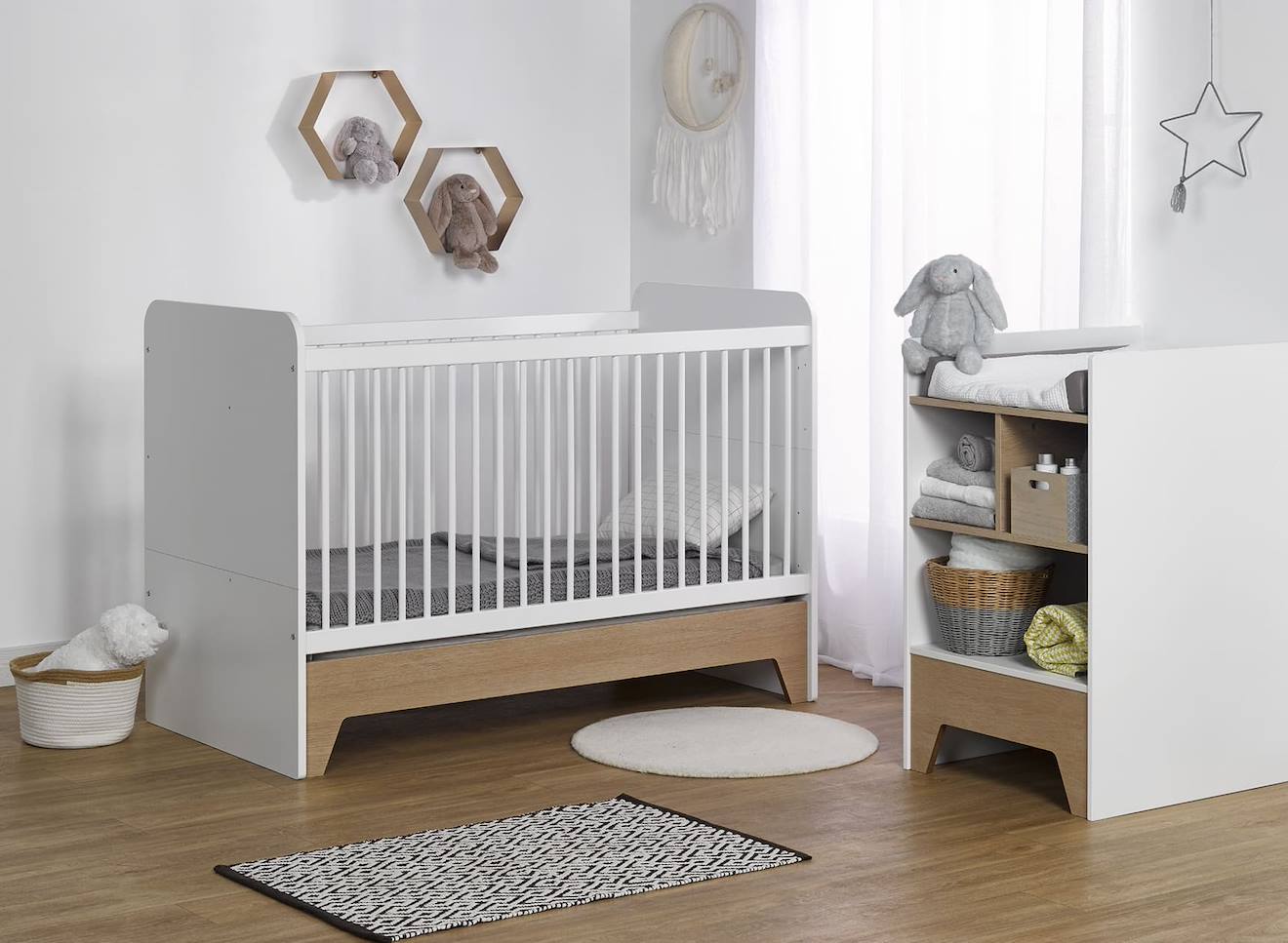 Lit Bébé Évolutif Avec Table À Langer Calisson Blanc & Bois (Chambrekids) - Image 2