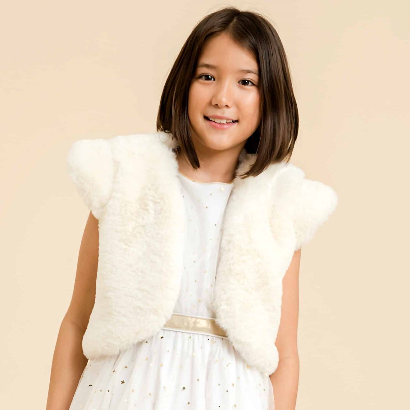 Veste Boléro Cérémonie Fausse Fourrure Peluche Beige