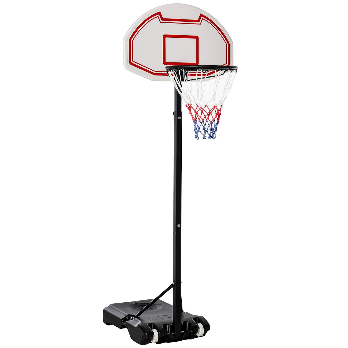 Panier De Basket-ball Sur Pied Avec Poteau Panneau, Base De Lestage Sur Roulettes Hauteur Réglable 1,9 - 2,5 M Blanc
