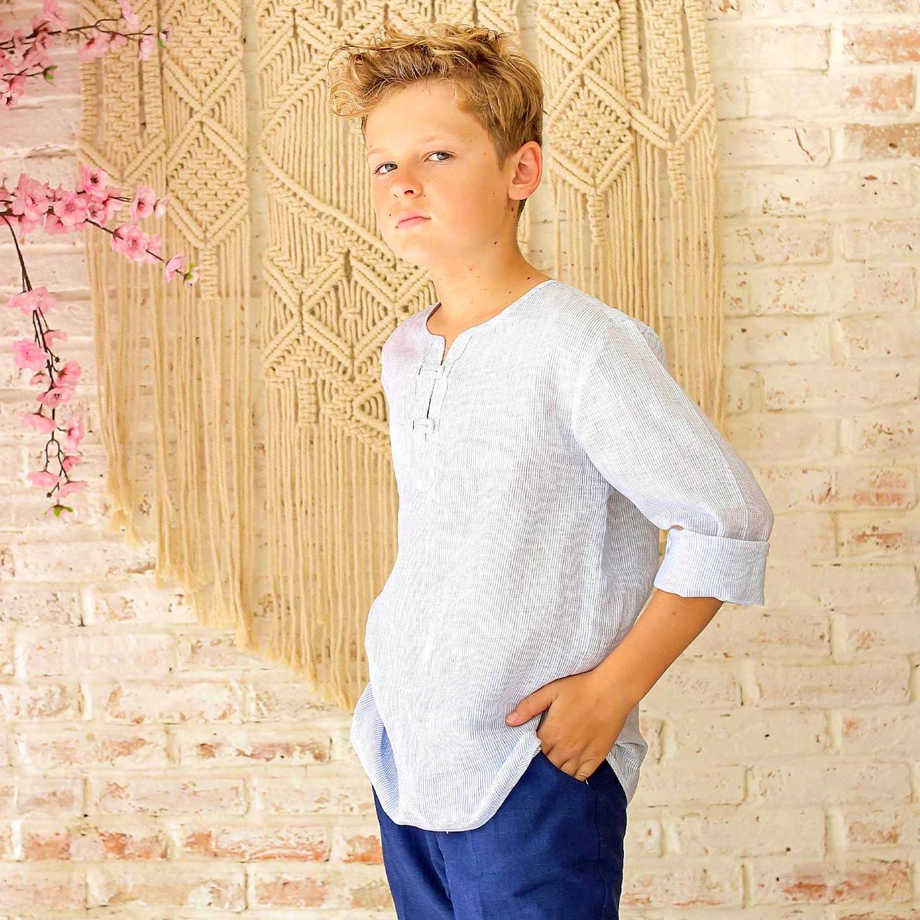 Chemise Cérémonie Été À Fines Rayures Robinson Bleu Blanc