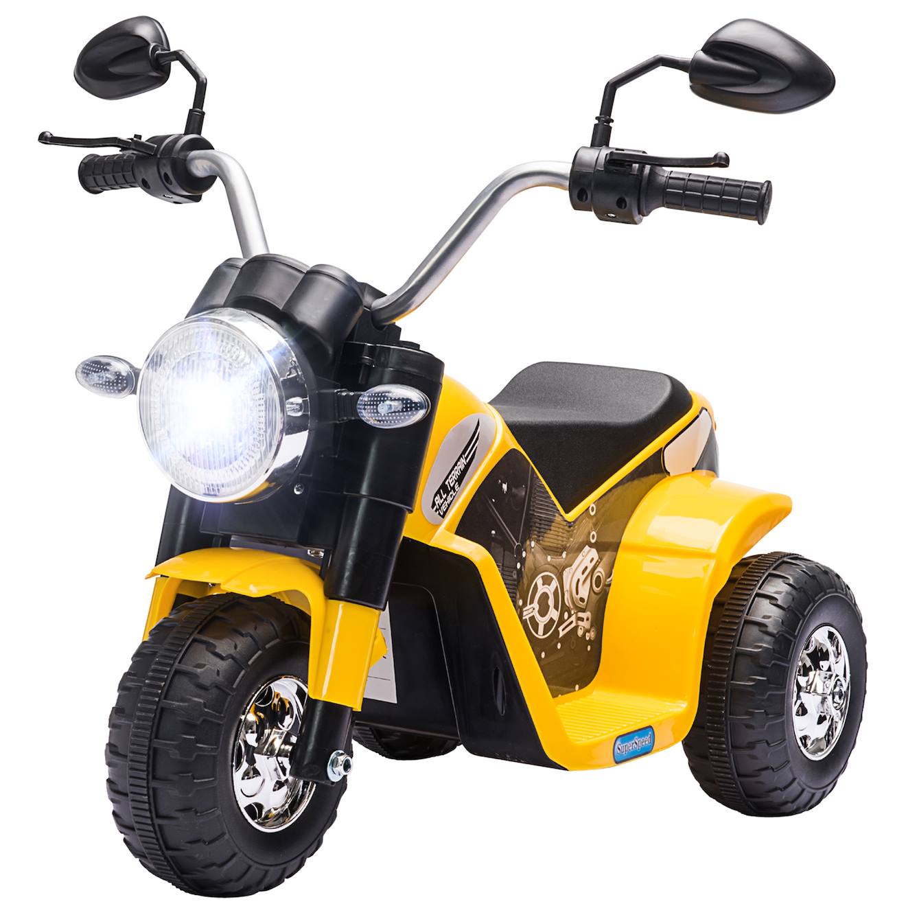 Moto Électrique Enfant Chopper Tout-terrain 6v 20w Marche Av Ar 3 Roues Effets Lumineux Sonores Jaune