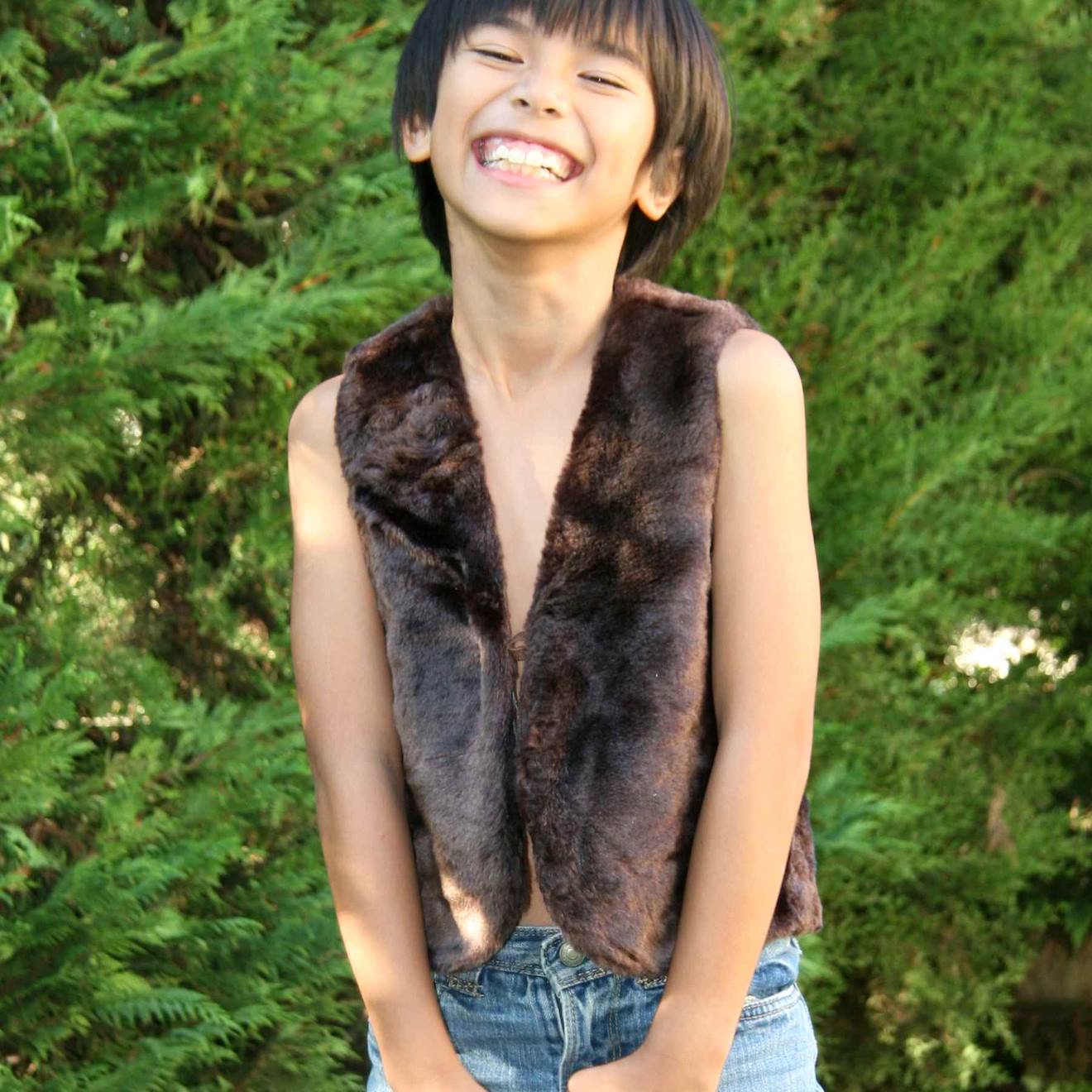 Gilet De Berger Réversible Fausse Fourrure Berger Marron Beige Rayures Bleu Mari