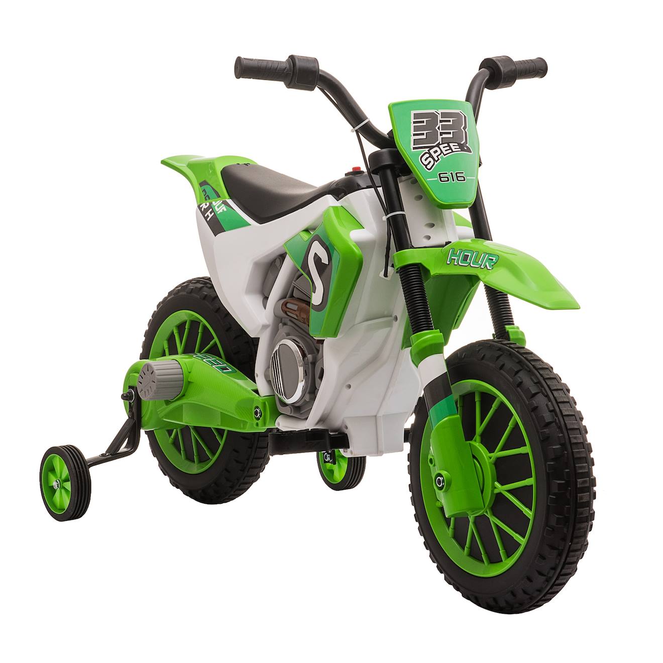 Moto Cross Électrique Enfant 12v 3-8 Km/h Roulettes Auxiliaires Amovibles Vert