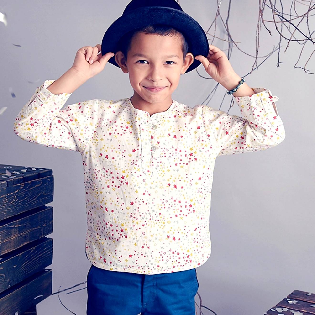 Chemise Intersaison Coton Étoiles Robinson Blanc Multicolore