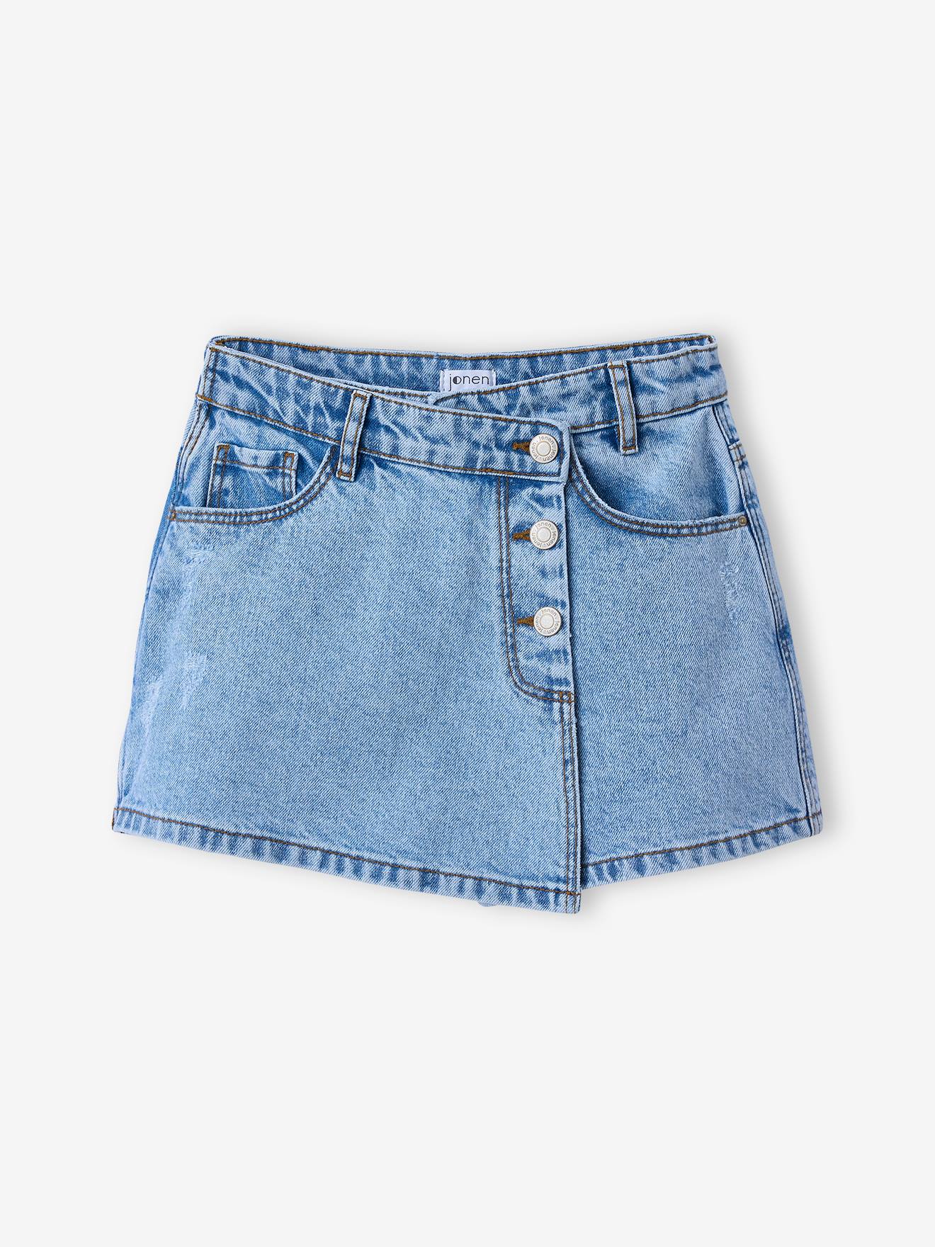 Jupe short en jean asymétrique fille bleu clair