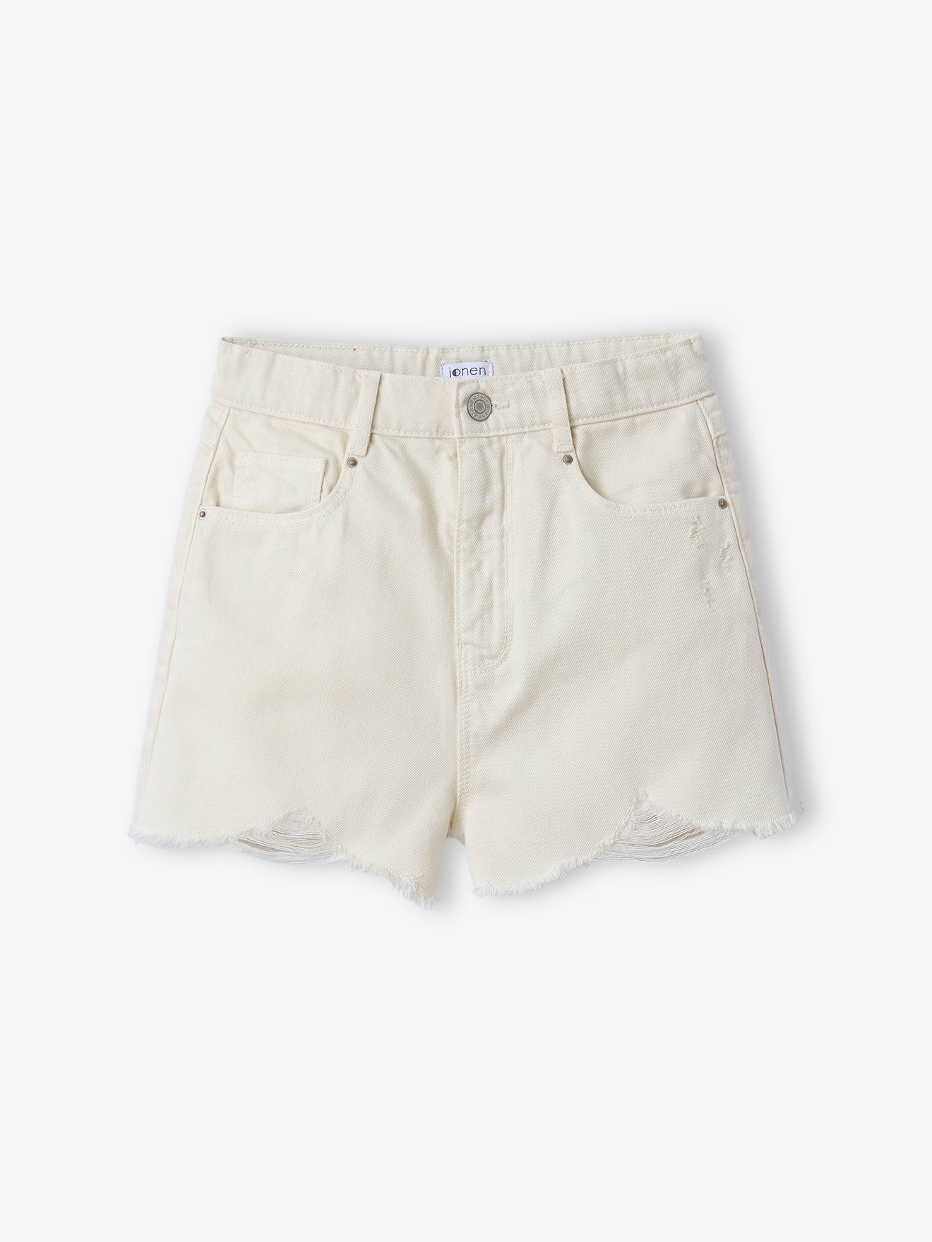 Short en jean effet usé fille vanille