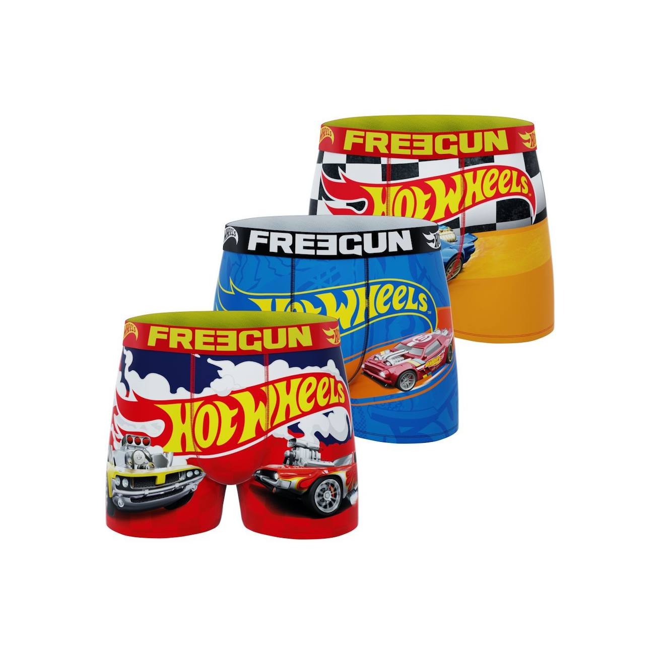 Lot De 3 Boxers Hot Wheels Rouge/jaune/bleu/blanc