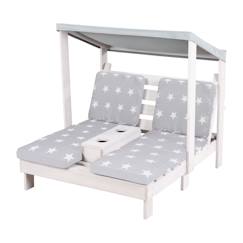 Double chaise longue en bois massif fsc® + 4 coussins et pare soleil  - vertbaudet enfant