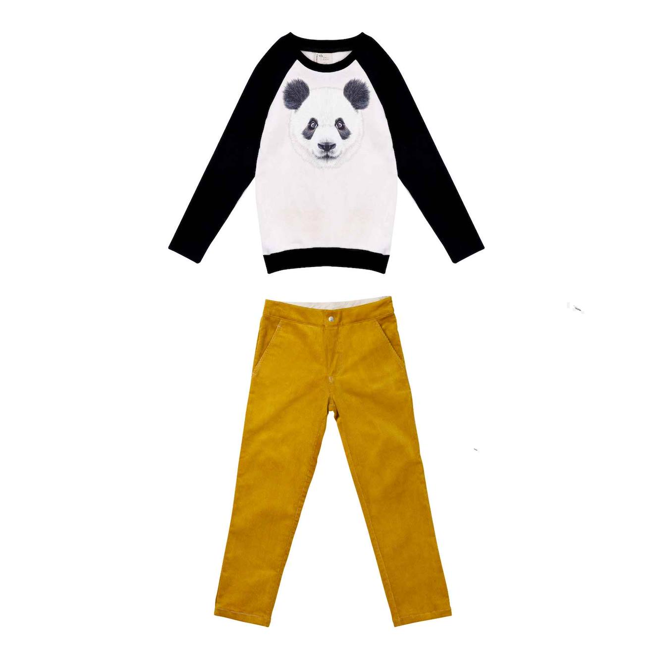 Ensemble Cadeau Pour Sweat Panda + Pantalon Velours Jaune Beige Noir