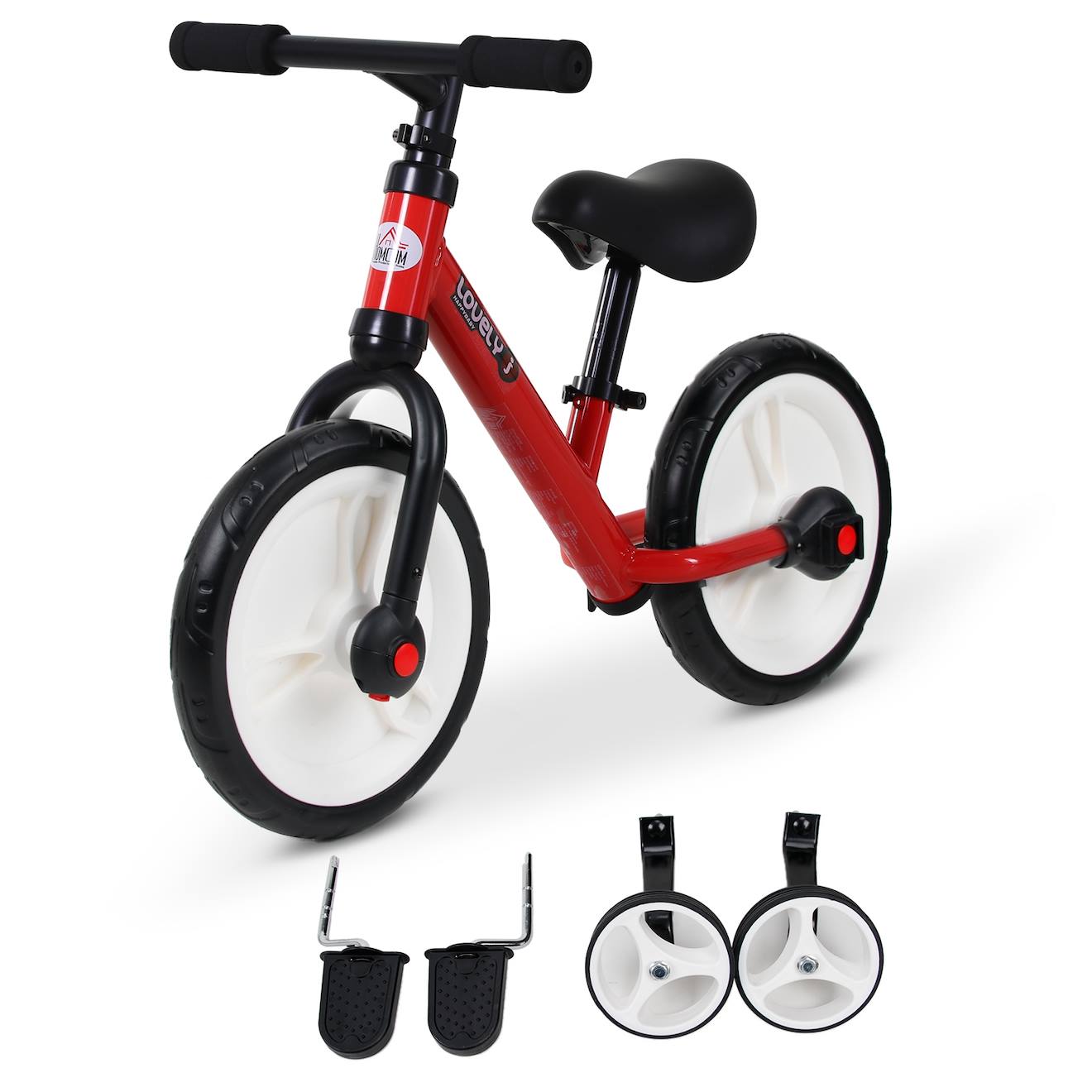 Vélo Enfant Draisienne 2 En 1 Roulettes Pédales Amovibles Hauteur Selle Réglable Rouge