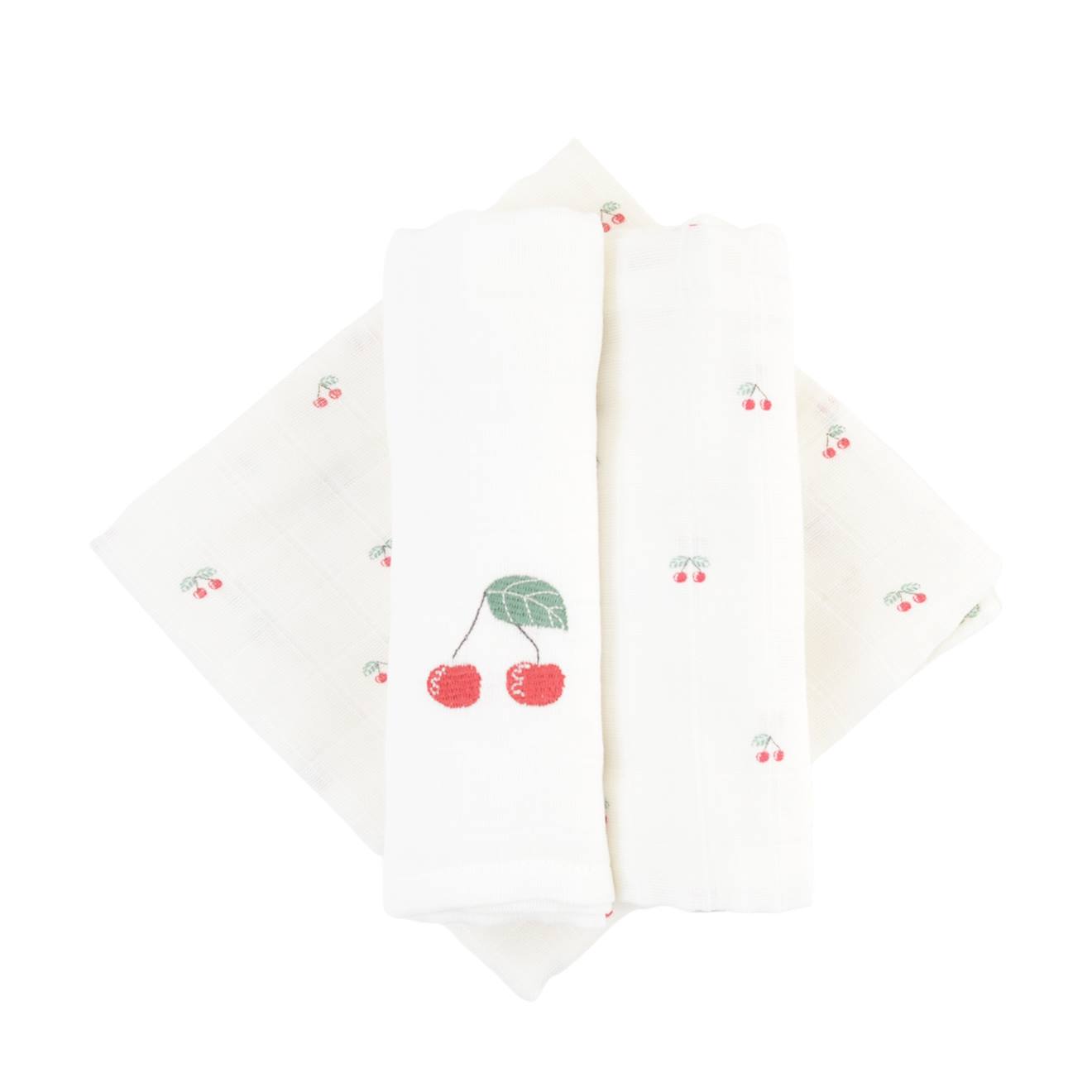 Lot De 3 Langes Gaze De Coton Bio Cerises (Little Crevette) - Image 1