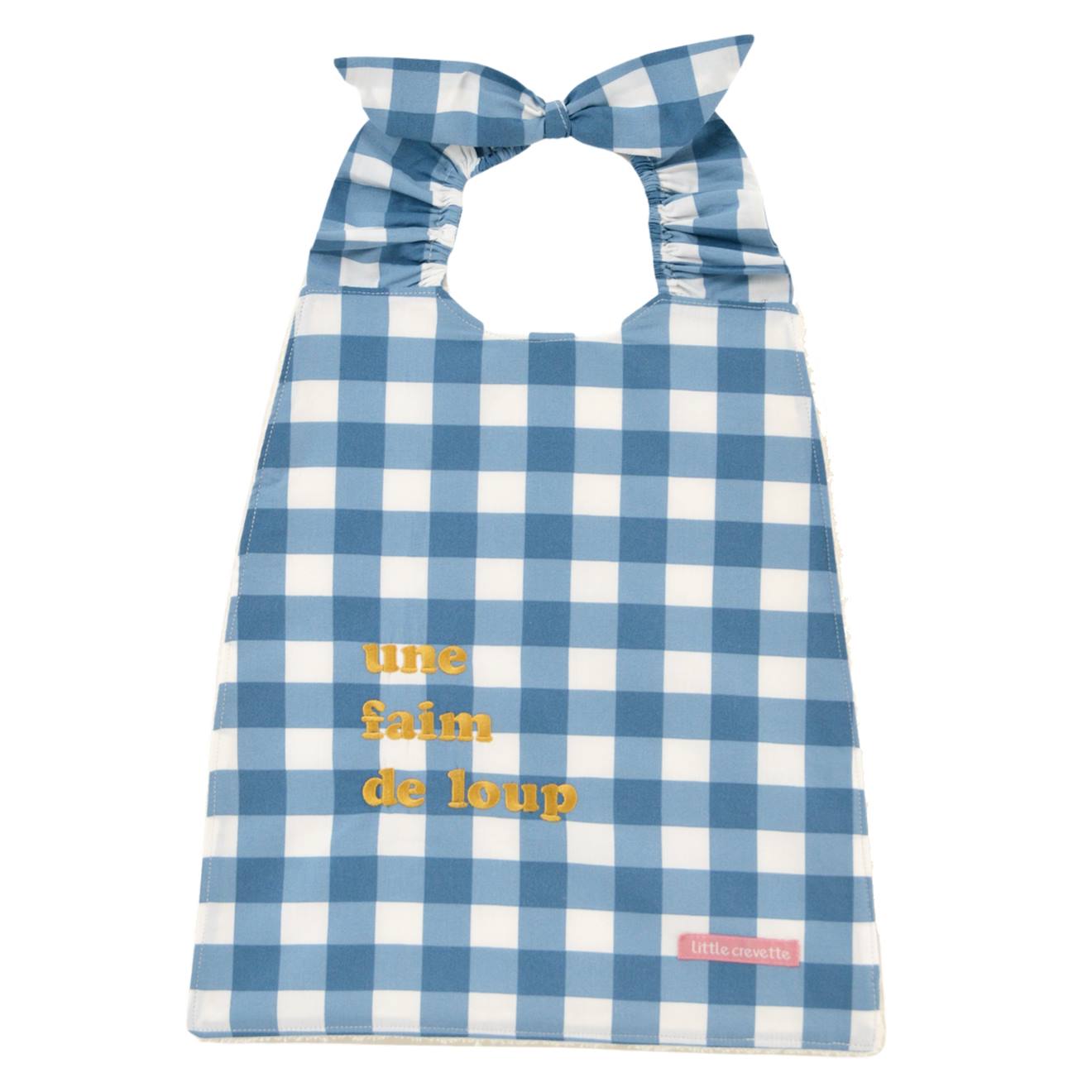 Little Crevette - Bavoir Élastiqué Coton Bio Vichy Bleu