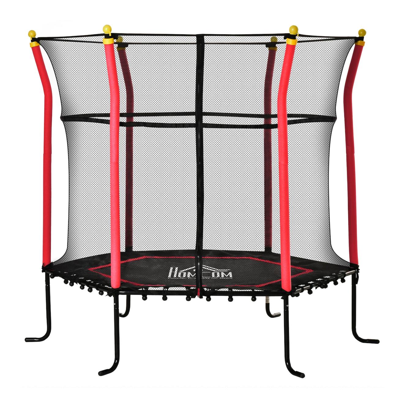 Trampoline Enfant Ø 1,60 × 1,63h M Filet De Sécurité Porte Zipée Couvre-ressorts 6 Poteaux Rembourrés Inclus Rouge