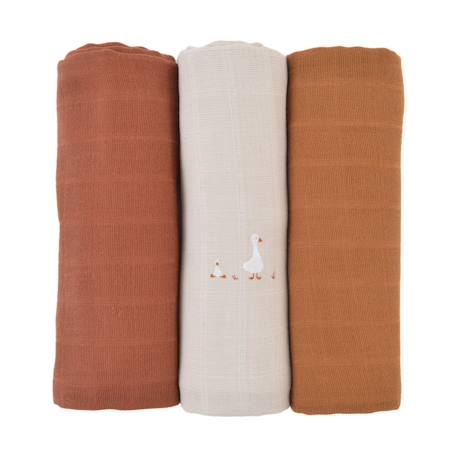 Little Crevette - Lot De 3 Langes Gaze De Coton Bio Oies
