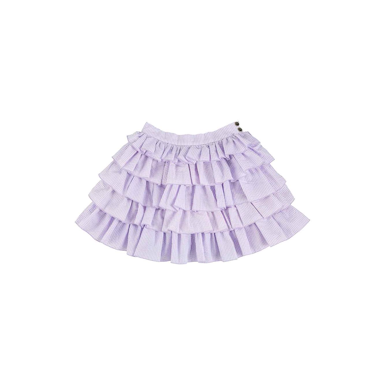 Jupe À Volants Coton Fines Rayures Ruffle Lilas Blanc