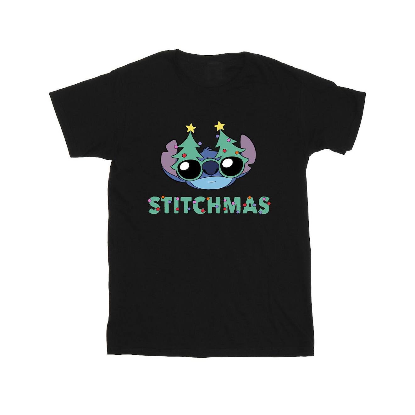 T-shirt Stitchmas Coton Disney Noir