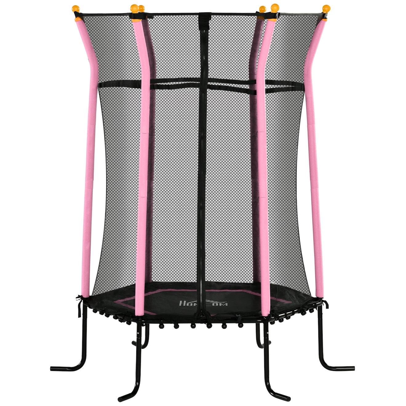 Trampoline Enfant Dia. 1,63 X 1,9h M Filet De Sécurité Porte Zippée 6 Poteaux Rembourrés Inclus Rose
