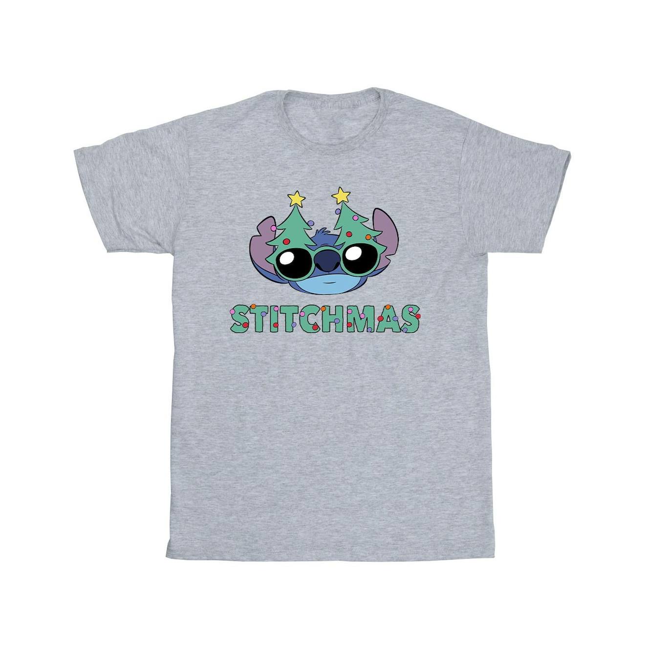 T-shirt Stitchmas Coton Disney Gris Chiné
