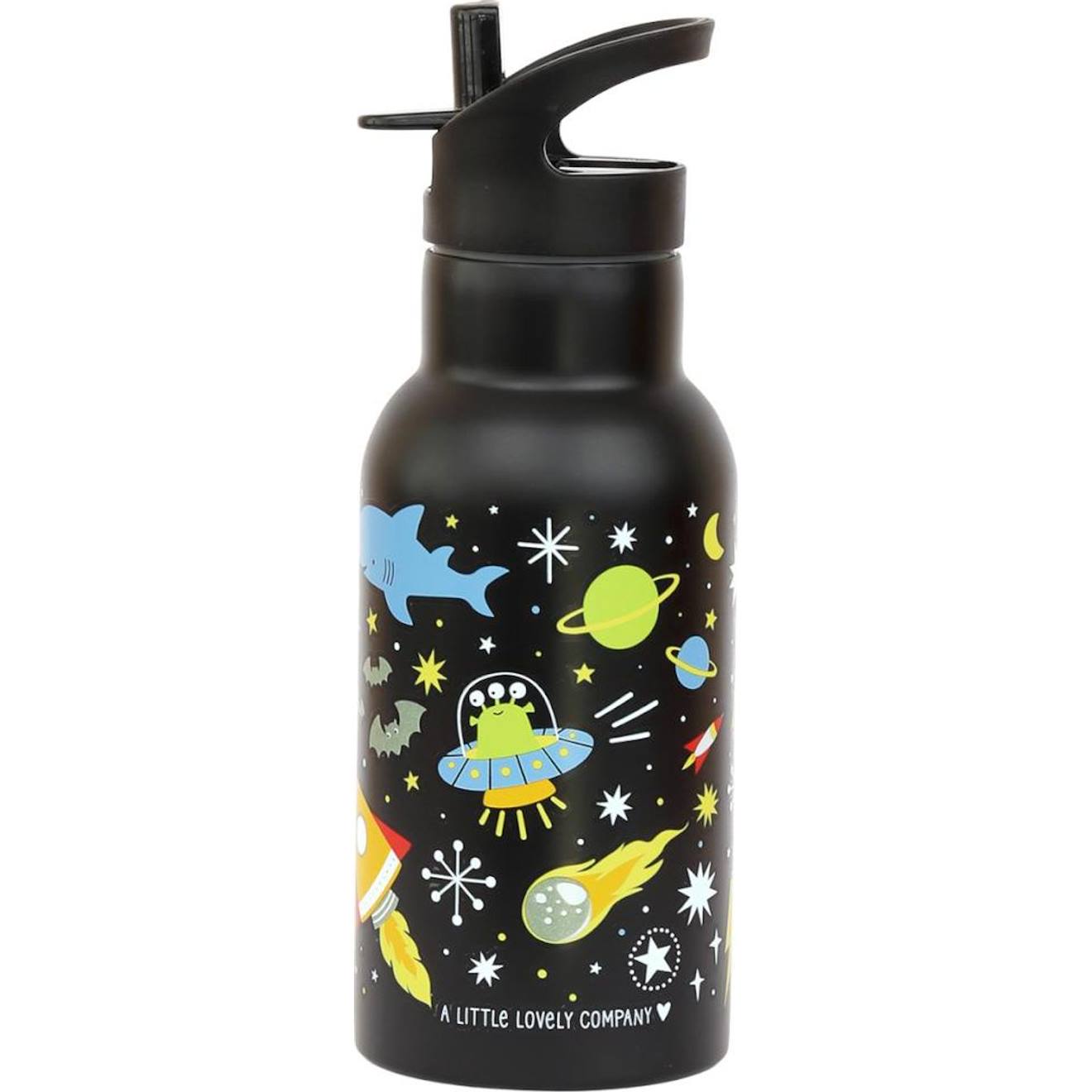 Gourde Isotherme Fleurs Roses Noir, Vert, Blanc