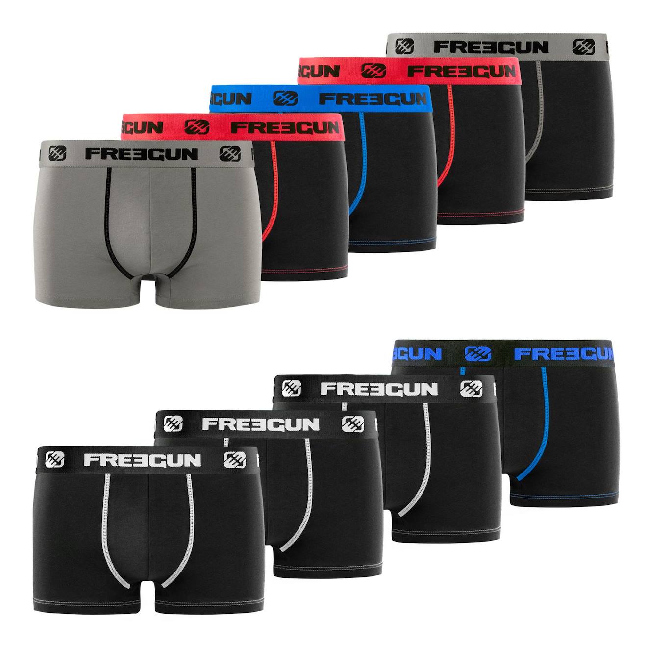 Lot De 9 Boxers En Coton Noir/gris/bleu/blanc/rouge