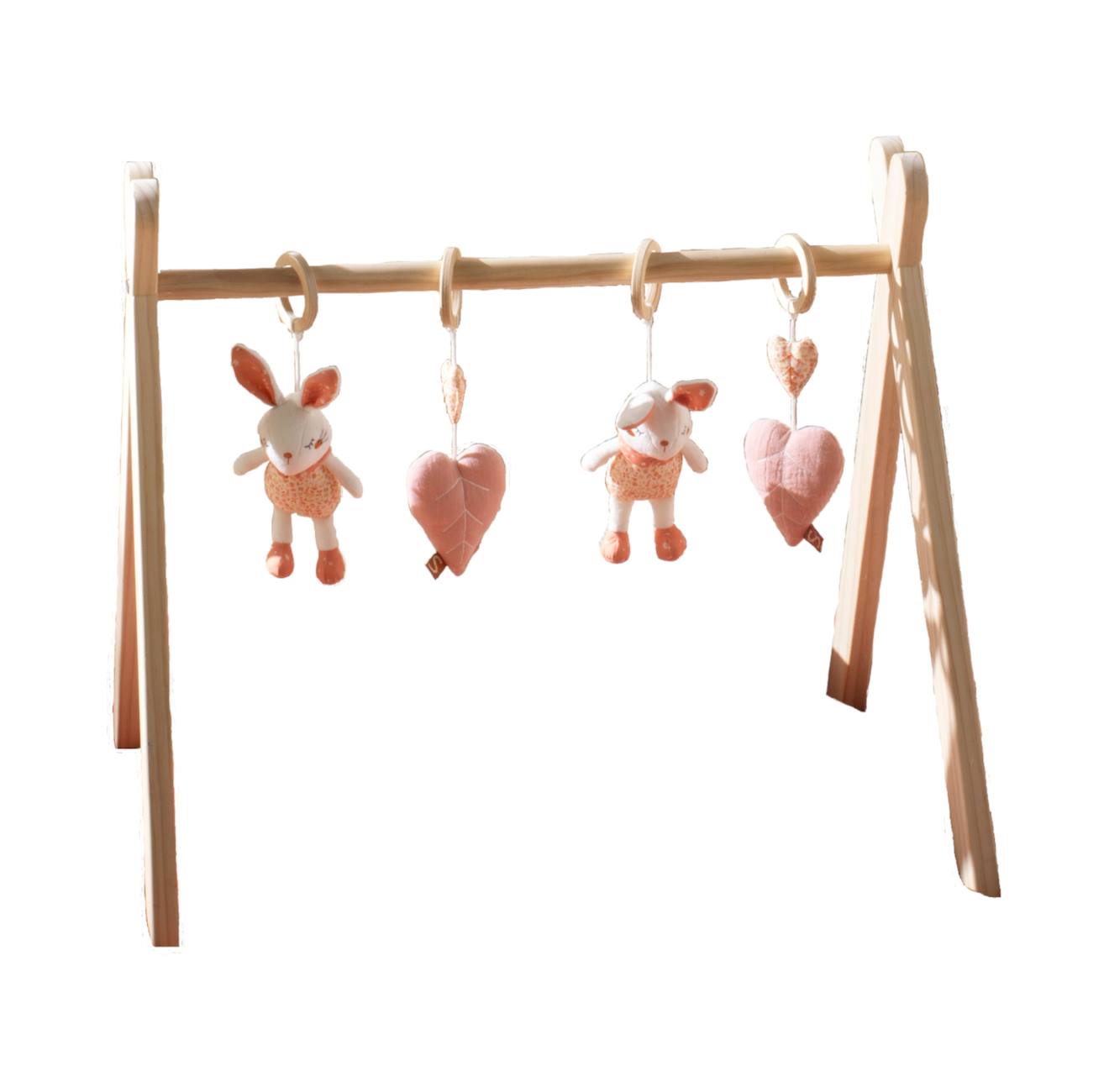 Arche D'éveil Bois Avec 4 Jouets Rose