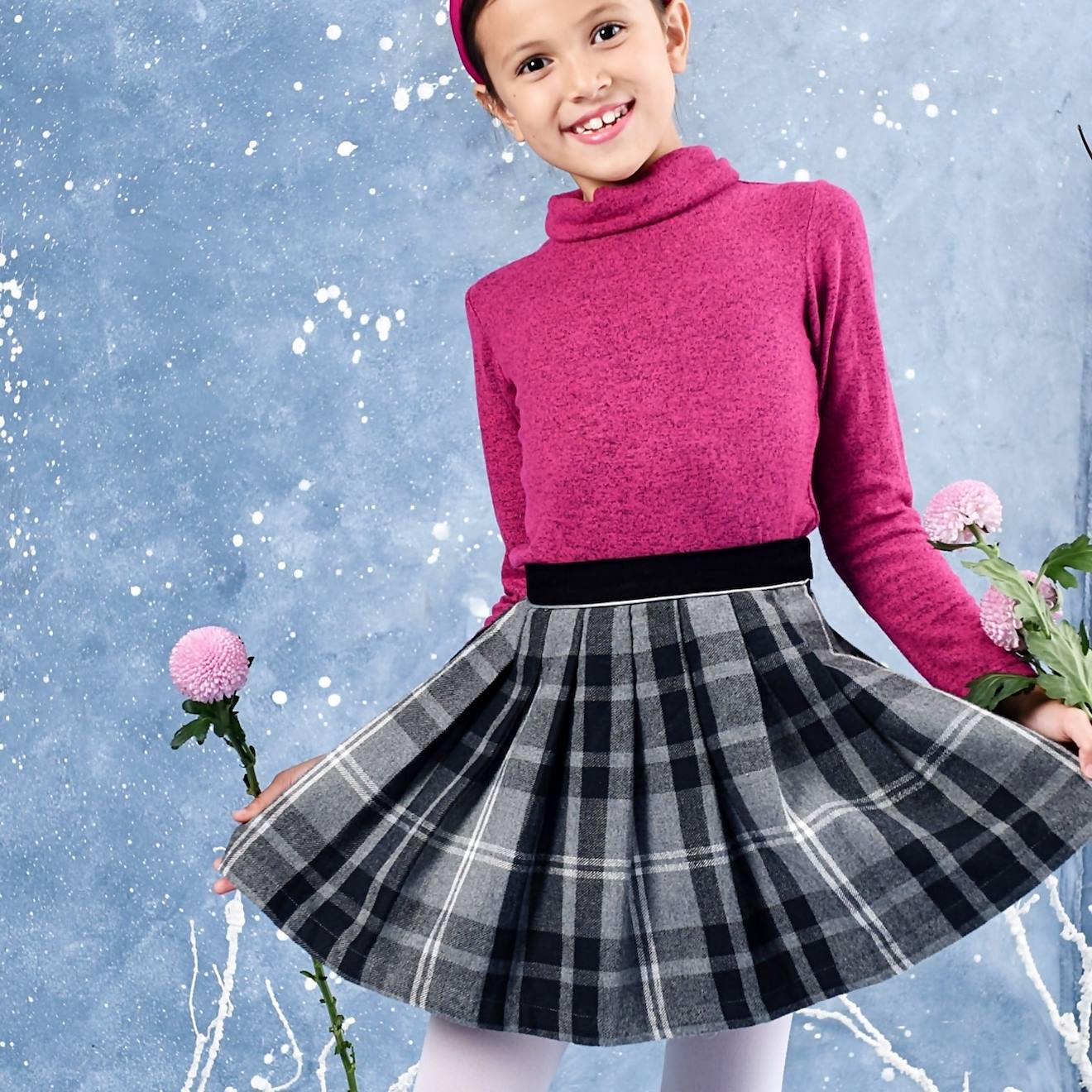 Jupe Plissée Carreaux Tartan London Gris Anthracite